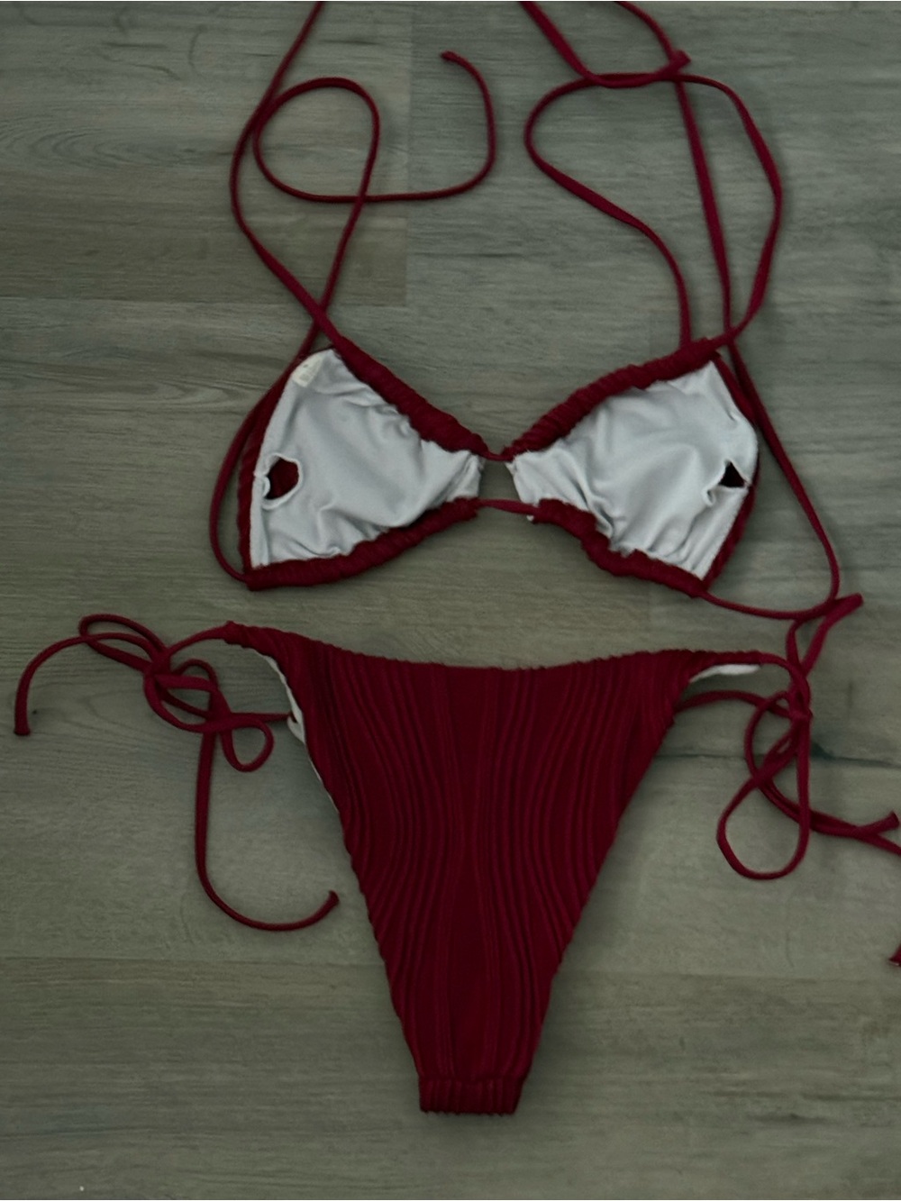 Women’s Crimson Ruched String Bikini Set - Picture 3 of 3